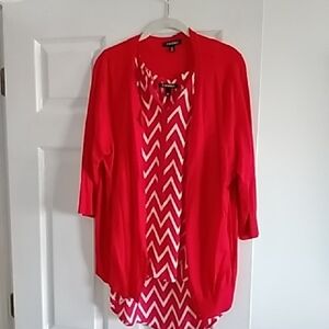 Red Chevron Blouse with Cardigan